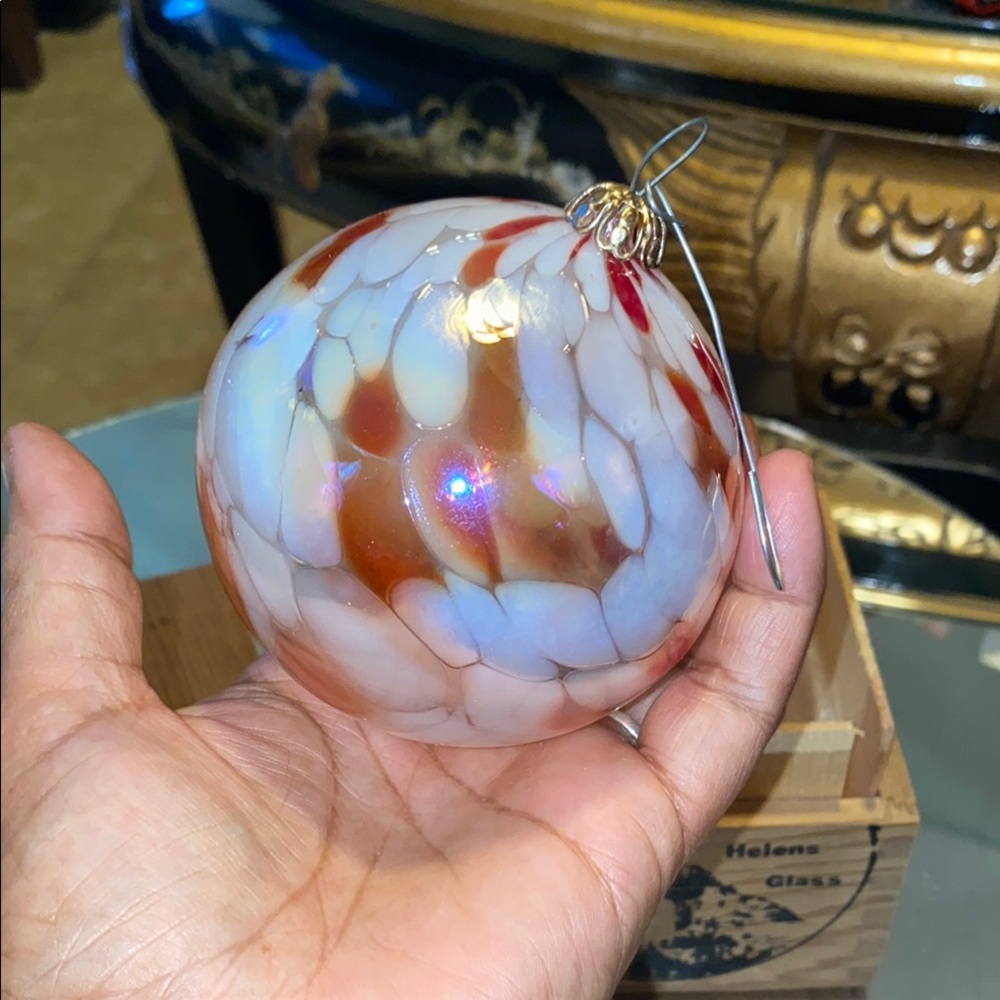 Box41 Vintage Evergreen Art Handblown Ash Glass Ornament in Wooden Box - Picture 5 of 6